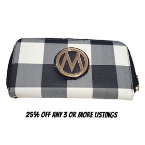 Checkered Black White Women's Wallet Zippy Zipper Card Holder Plaid Buffalo
